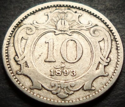 Moneda istorica 10 HELLER - AUSTRO - UNGARIA, anul 1893 * cod 4287 foto