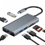 Adaptor Hub USB Type-C compatibil cu Macbook, Windows 7in1 USB HDMI 4K HDTV PD Micro SD TF Card Slot USB 3.0, Oem