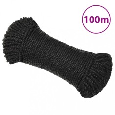 vidaXL Fr&acirc;nghie de lucru, negru, 8 mm, 100 m, polipropilenă