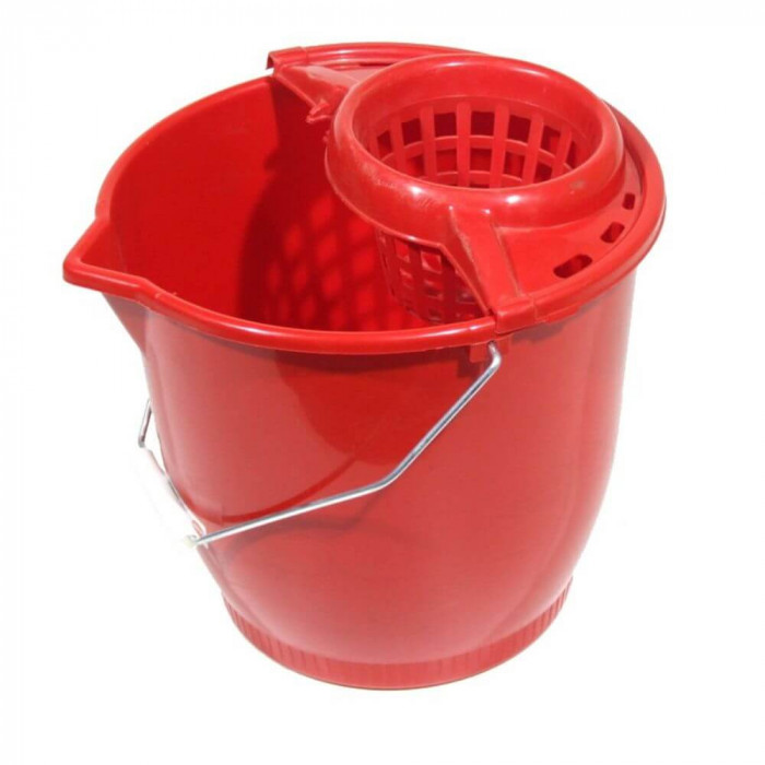 Galeata Mop cu Storcator, 10 L, Polipropilena, Rosie, Galeti Ovale cu Storcator pentru Mop, Galeti Plastic cu Storcator, Galeti 10 Litri pentru Mop, G