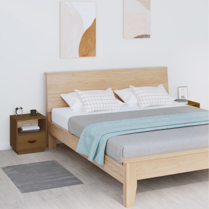 Gossi noptiere, 2 buc., maro miere, 40x34x45 cm, lemn masiv de pin
