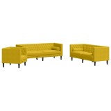 Cumpara ieftin Set canapele Chesterfield cu perne rulou 3 piese galben catifea