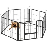 PawHut Țarc pentru C&acirc;ini Portabil din 6 Panouri, 160x80x60 cm, Negru | Aosom Romania