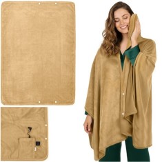 Patura electrica pentru spate si umeri, 160x90 cm, 3 trepte incalzire, alimentare baterie externa, bej