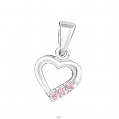 Pandantiv din argint in forma de inima cu pietre roz foto