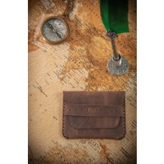Portcard din piele naturala, lucrat si cusut manual, Marcus, Handmade, Maro, Produs in Romania