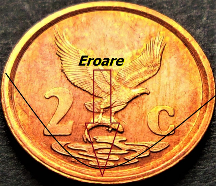 Moneda exotica 2 CENTI - AFRICA de SUD, anul 1999 *cod 5301 = A.UNC EROARE