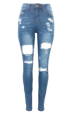 B814-444 Blugi casual, cu talie inalta si taieturi foto
