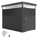 Outsunny Magazie de Grădină cu Luminator Superior din Acril și Orificii de Drenaj, 162x259x201 cm, Gri &Icirc;nchis | Aosom Romania
