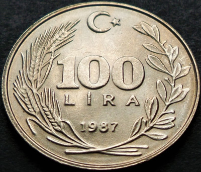Moneda 100 LIRE TURCESTI - TURCIA, anul 1987 *cod 3652 A = UNC foto