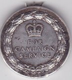 Marea Britanie Anglia Medalie argint For Campaign Service ND