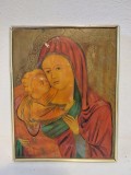 Icoană Veche Maica Domnului Glykophilusa &ndash; Stil Italo-Bizantin, Sec. XVIII, Dedicație 1963, Ramă Aurie, 14x18cm