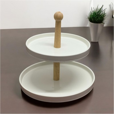 Platou etajat pentru aperitive, portelan si bambus, 24 cm si 19.5 cm foto