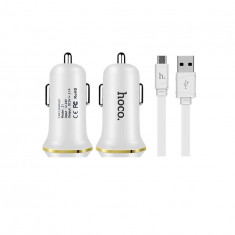 Duo 2.1A încărcător de mașină USB cu cablu Micro USB-Culoare Alb