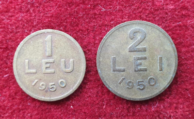 Lot x 2 monede 1 Leu &amp;amp; 2 Lei 1950 moneda Republica Populara Romana foto