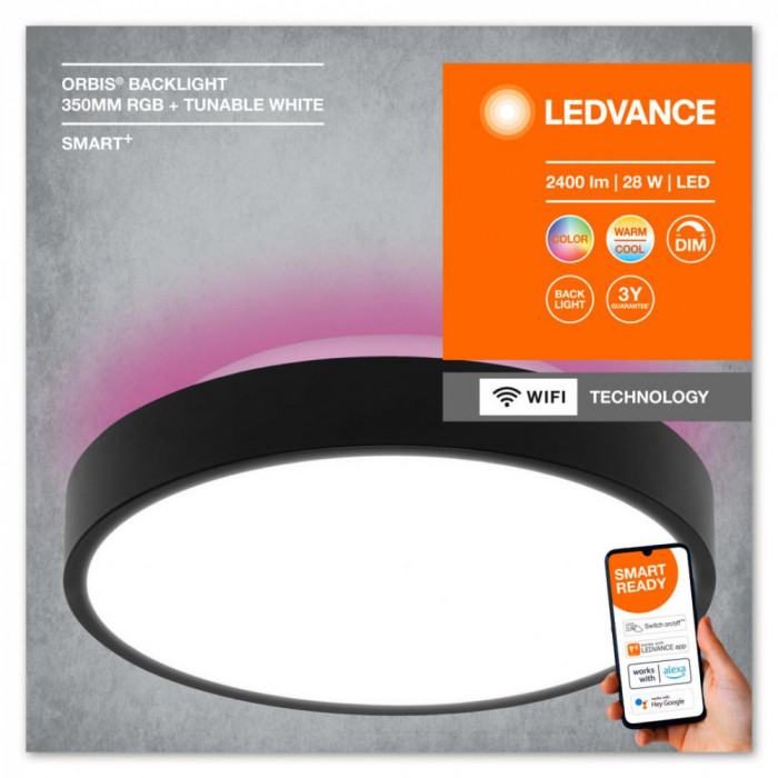 Plafoniera LED RGB inteligenta Ledvance SMART+ Wifi Orbis Backlight 350, 28W,