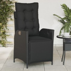 vidaXL Scaun de grădină rabatabil cu suport picioare, negru, poliratan 365281