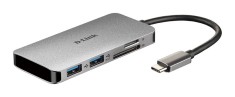 HUB extern D-LINK, porturi SD/microSD Dual Card Reader x 1, USB 3.0 x 2, HDMI x 1, USB Type C x 1, conectare prin USB Type C, cablu 15 cm, argintiu &quot;D