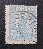 Regele Ferdinand I ("Tipar de București", 1920&ndash;1927) - 7.50 LEI Albastru cu Ștampilă Poștală Teritorială "CERNĂUȚI" (Dintelat, Ștampilat) RO1