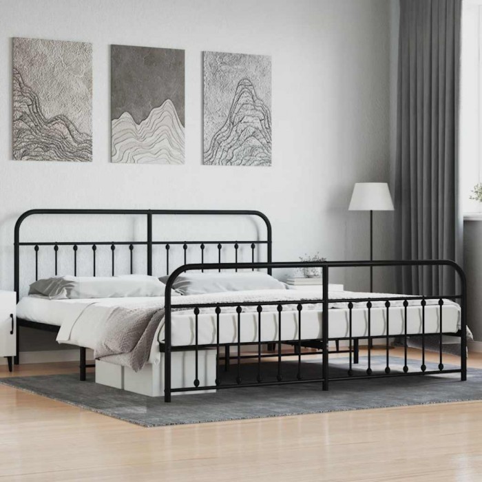 vidaXL Cadru pat metalic cu tăblii de cap/picioare, negru, 200x200 cm 352603