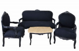 Set living din lemn masiv negru cu tapiterie neagra CAT381i49, Sufragerii si mobilier salon, Baroc