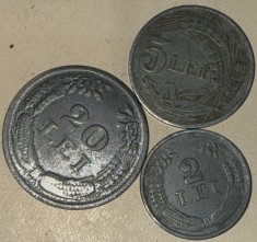ROMANIA REGALISTA, SET MONEDE ZINC: 2 LEI 1941+ 5 LEI 1942+ 20 LEI 1944 /PRET PENTRU LOTUL DE TREI(3) MONEDE DIN POZE !