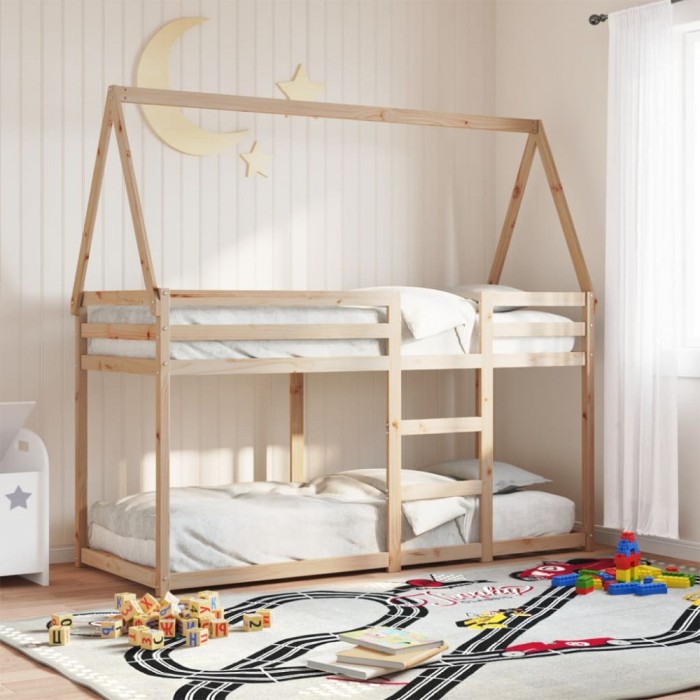 Gossi pat supraetajat cu acoperis, alb, 80x200 cm, lemn masiv de pin