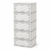 Dulap Textil Pliabil cu 5 Sertare, Organizator pentru Dormitor, Alb-Gri