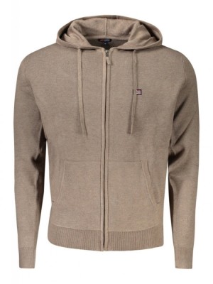 Hanorac cu fermoar barbati, cu mini logo brodat, Regular fit, maro deschis, M foto