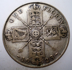 C.256 MAREA BRITANIE ANGLIA GEORGE V 1 ONE FLORIN 2 SHILLINGS 1923 ARGINT 11,1g foto