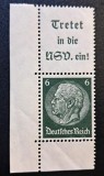 Germania (Deutsches Reich 1933&ndash;1934) "Reichspr&auml;sident Hindenburg" 6Pf Verde cu Cupon Tipărit (NSV) &amp; Margine St&acirc;nga de Coală (MINT / Neștampilat) CLK1