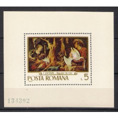 1970 - Reproduceri de arta, vanatoare, colita neuzata