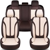 Cumpara ieftin Set huse scaune auto Bremer Sitzbezuge, material textil in si velur microfibra, compatibil tetiere detasabile, maro cu bej, 15 piese