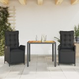 vidaXL Set mobilier de grădină cu perne, 3 piese, negru, poliratan 3213338