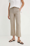 Sisley pantaloni din in culoarea bej, drept, high waist