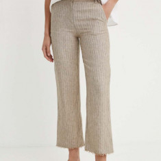 Sisley pantaloni din in culoarea bej, drept, high waist