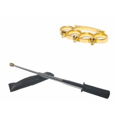 Set baston telescopic flexibil argintiu, maner cauciuc, 47 cm + box craniu auriu