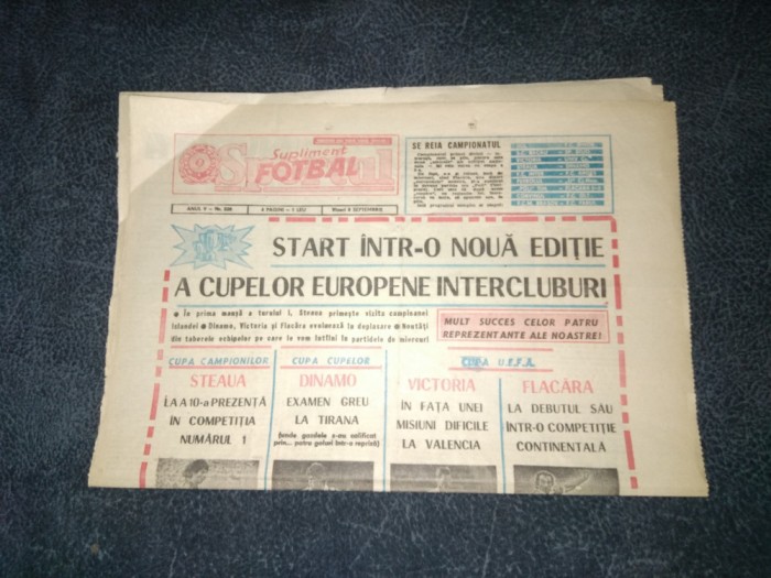 ZIARUL SPORTUL SUPLIMENT FOTBAL 8 SEPTEMBRIE 1988