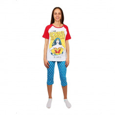 Pijama dama Wonder Woman tricou alb si pantaloni albastri foto