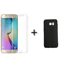Pachet Folie Sticla 3D Transparent + Husa silicon Neagra Samsung Galaxy S6 Edge foto