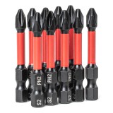 Set biti Torsion PH2 AMiO 10 piese, HEX 1/4, lungime 50 mm, din otel pentru lucrari de montaj si service, pentru insurubari cu impact si standard
