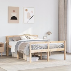 vidaXL Cadru de pat senior cu tăblie, 140x190 cm, lemn masiv pin 3305857