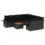 Cumpara ieftin Set mobilier de gradina cu perne, 9 piese, negru, poliratan