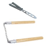 Cumpara ieftin Set briceag de antrenament IdeallStore&reg;, Basic Blade, otel inoxidabil, 22 cm si nunceag din lemn