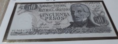 Bancnota ARGENTINA BANCO CENTRAL 50 PESOS UNC 1972- 1973 +plic,stampile,timbre