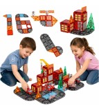 Blocuri Magnetice 3D Pompieri 92 Piese cu 2 Masini Set Constructie STEM pentru Copii