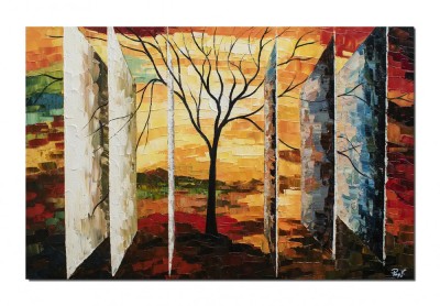 Tablou inspirational gigant pictat manual living, birou, dormitor, Vieti paralele, 150x100cm ulei pe panza in cutit efect 3D, gata de expus pe perete foto
