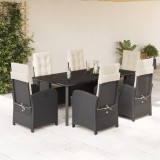 VidaXL Set mobilier de grădină cu perne, 7 piese, negru, poliratan