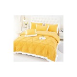 Cumpara ieftin Lenjerie de Pat din Catifea, pentru Pat Dublu, 4 Piese, Galben cu Margine Alba - FR145