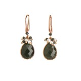 Cumpara ieftin Cercei Argint 925 Placat Aur Roz cu Agat Negru Fatetat si Perle Cultura Lacrima, 4cm. Cutie Cadou. Made in Italy